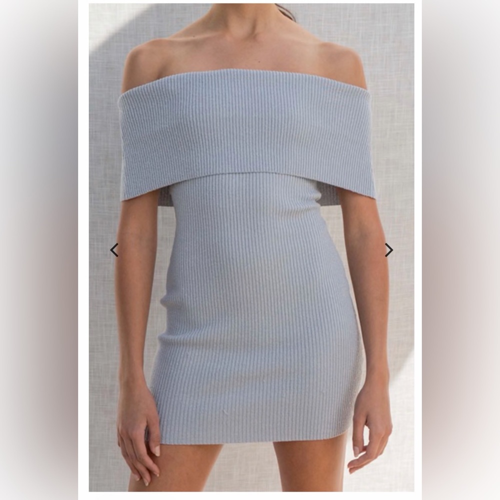 Lilyful Aileen Ribbed Mini Dress Light Grey